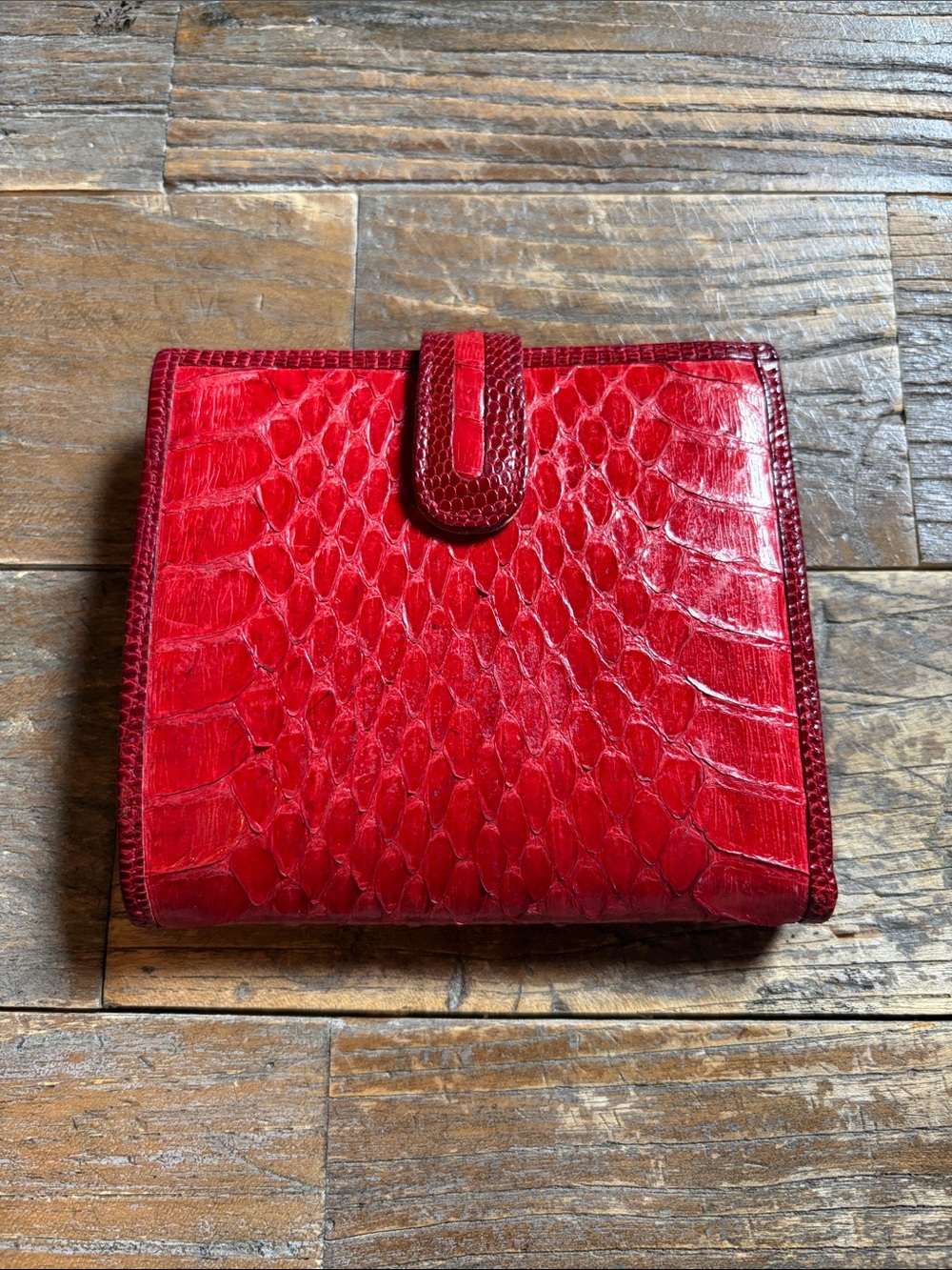 Vintage Bonwit Teller Red Snakeskin Wallet